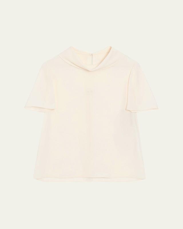 Mock-Neck Short-Sleeve Silk Top