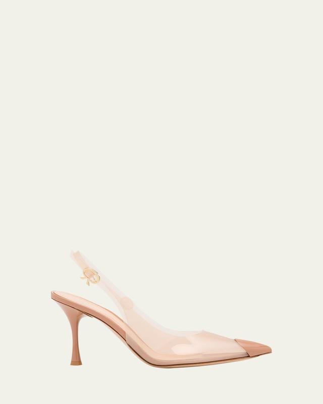 Plexi Patent Leather Cap-Toe Slingback Pumps