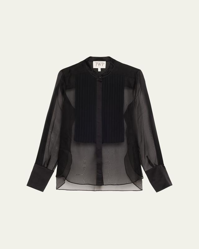Peyton Sheer Tuxedo Button-Front Shirt