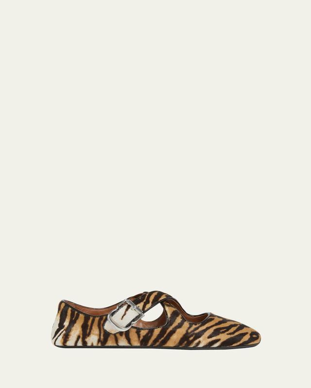 Crisscross Tiger Calf Hair Ballerina Flats