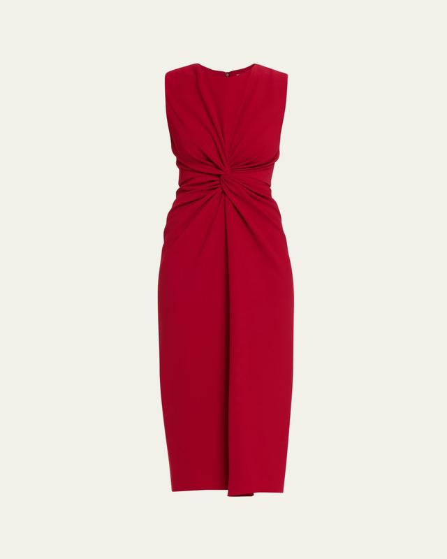 Sleeveless Twist-Front Bodycon Midi Dress