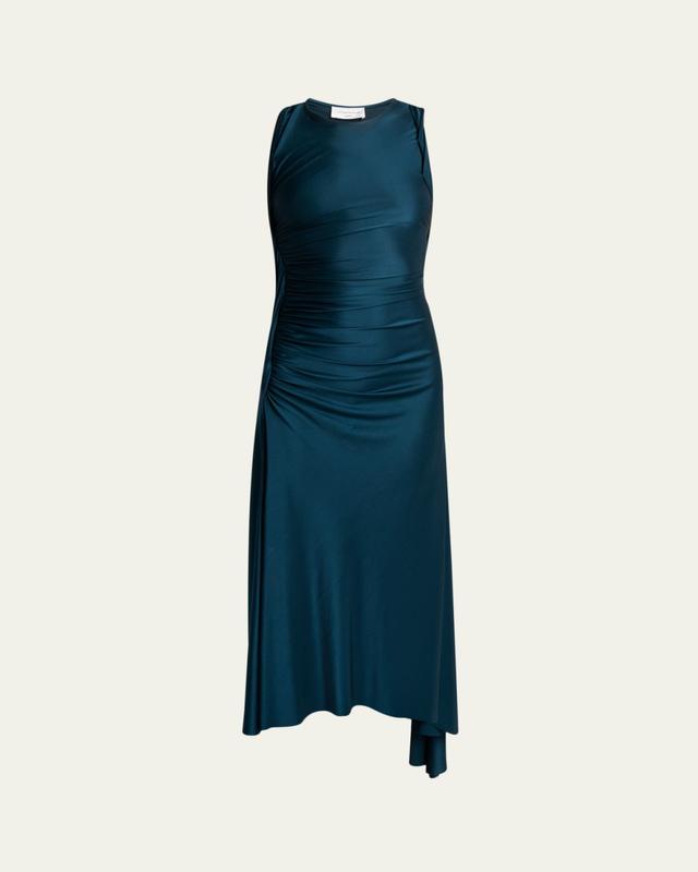 Sleeveless Twisted-Trim Satin Midi Dress