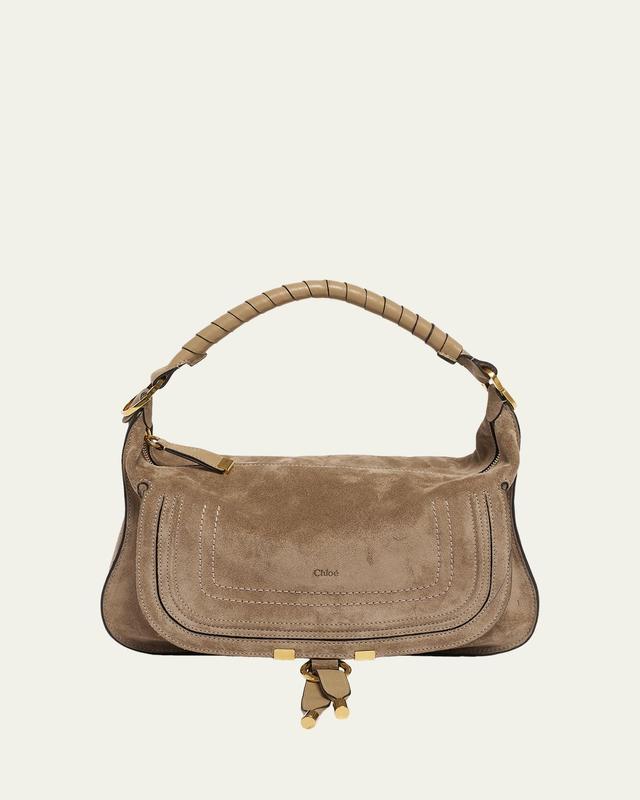 Marcie Medium Saddle Shoulder Bag in Suede