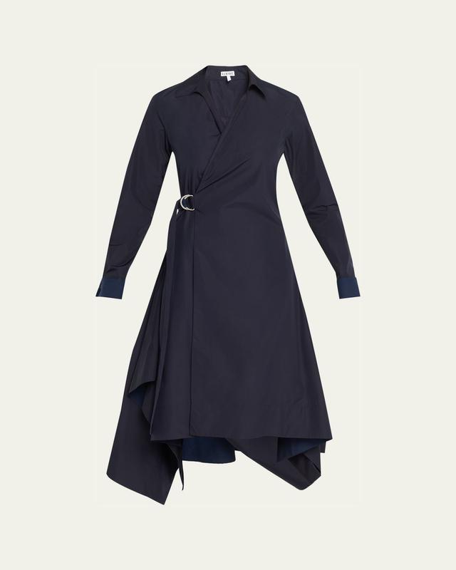 Long-Sleeve Handkerchief Midi Wrap Shirtdress