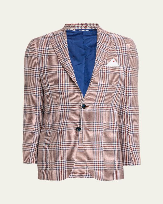 Men's Cashmere and Linen Houndstooth Plaid Sport Coat