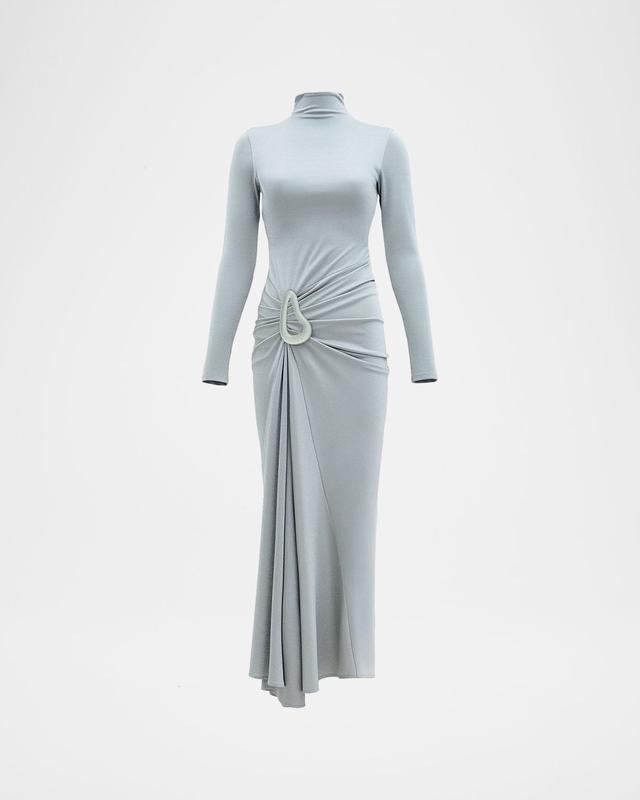 Silvia Tcherassi Venus Mock-Neck Draped Backless Ankle Dress