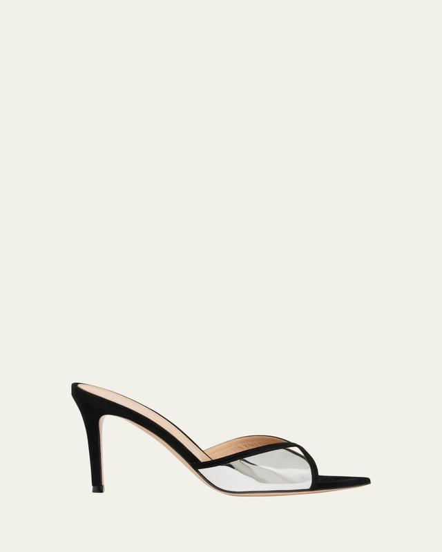 85mm Shiny Leather and Suede Pointed-Toe Mules Sandals
