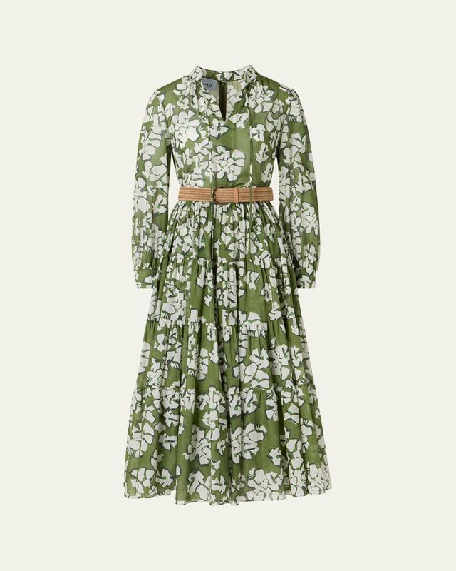 Akris punto Floral Cotton Muslin Tiered Midi Shirtdress