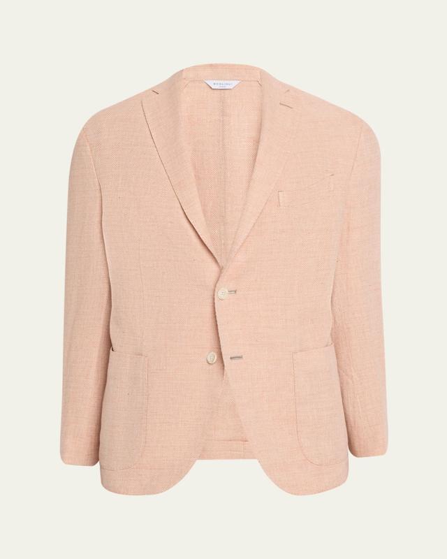 Men's Linen and Wool Herringbone Single-Breasted Blazer