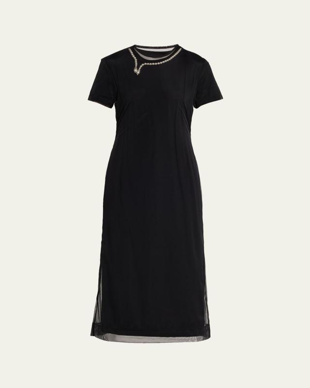 Layered Liquid Cotton Midi T-Shirt Dress