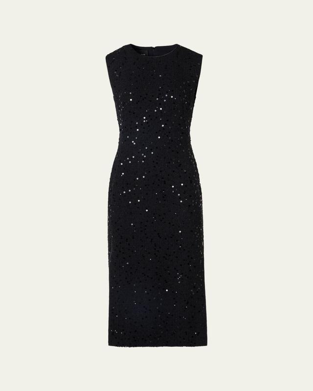 Akris Sequined Tweed Midi Sheath Dress