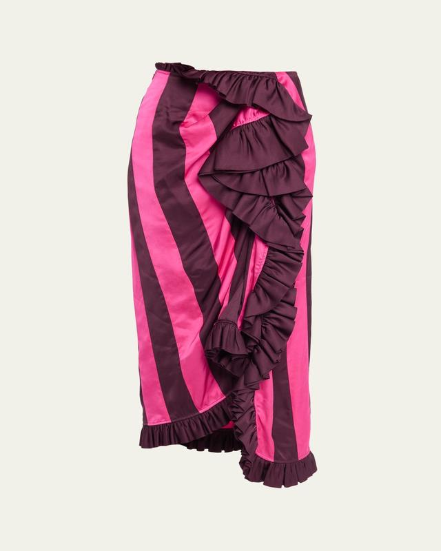 Dries Van Noten Sina Paneled Satin Ruffle Midi Skirt