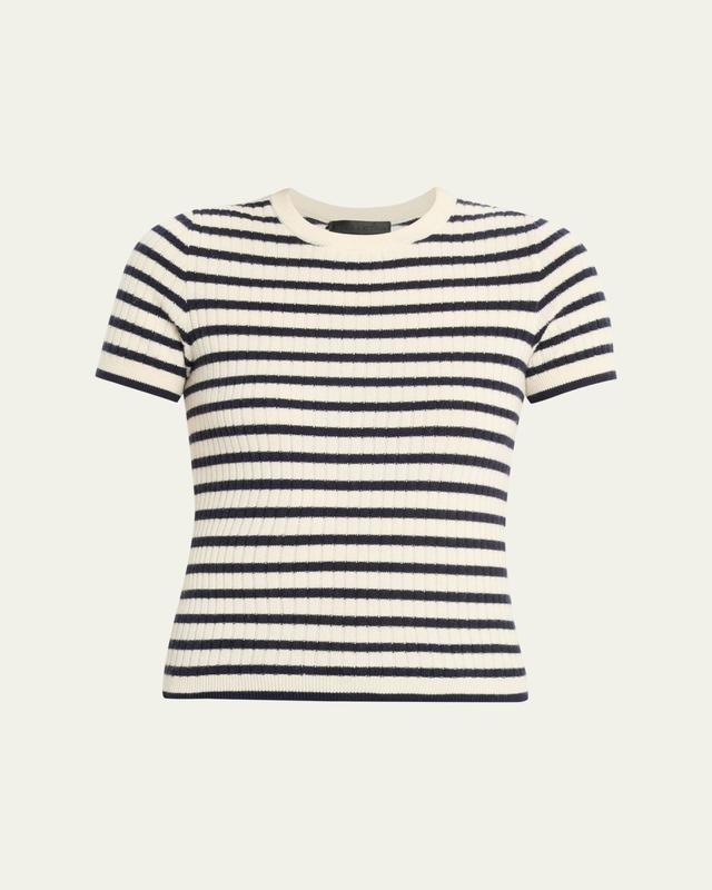 Alita Striped Cashmere Rib Short-Sleeve Sweater