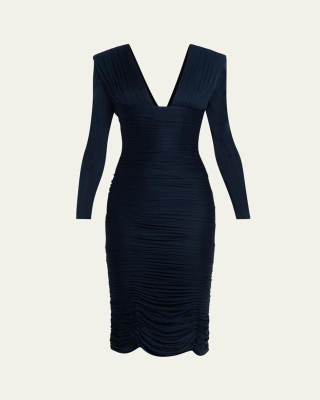 Gathered Long-Sleeve Midi Dress
