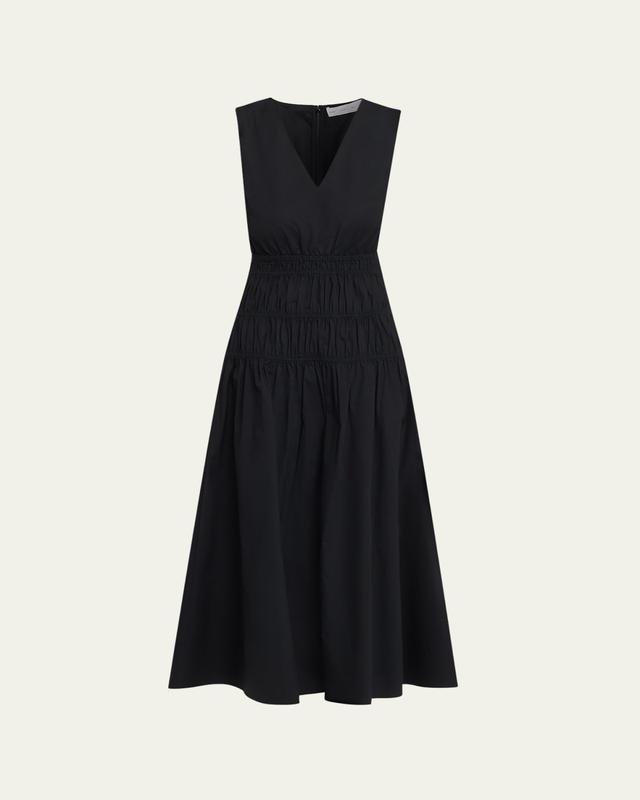 Loren Sleeveless Ruched Waist Cotton Midi Dress