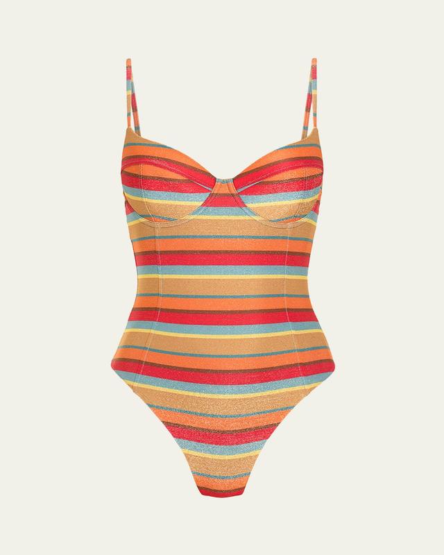 Ramy Brook Jayda Glitter Striped One-Piece Swimsuit