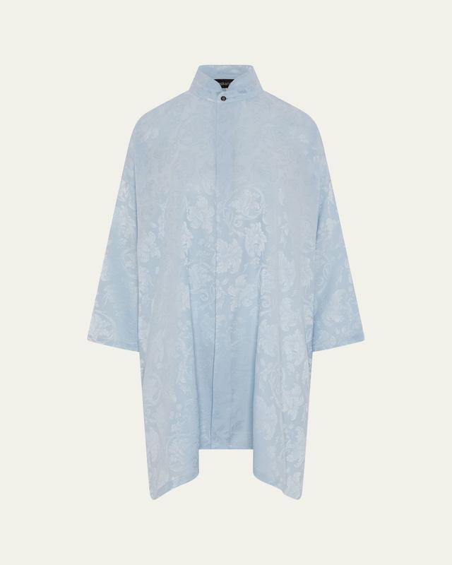 Wide A-Line Double Stand Collar Shirt - Very Long Length With Slits