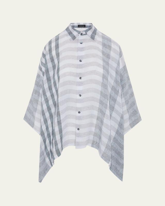 Linen Double Pointed Sides Shirt With Collar - Mid Plus