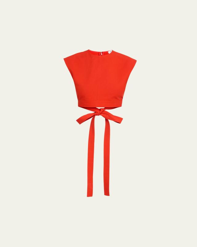 ALAÏA Cap-Sleeve Belted Cotton Gabardine Crop Top