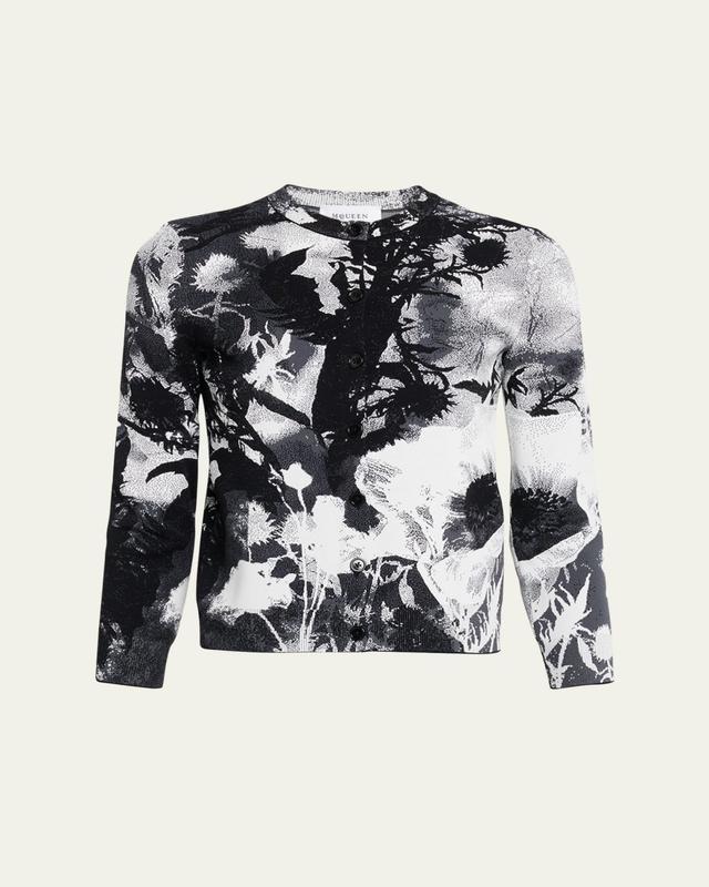 Floral Jacquard Crewneck Cardigan