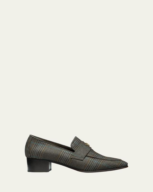 Bougeotte Plaid Wool Block-Heel Loafers