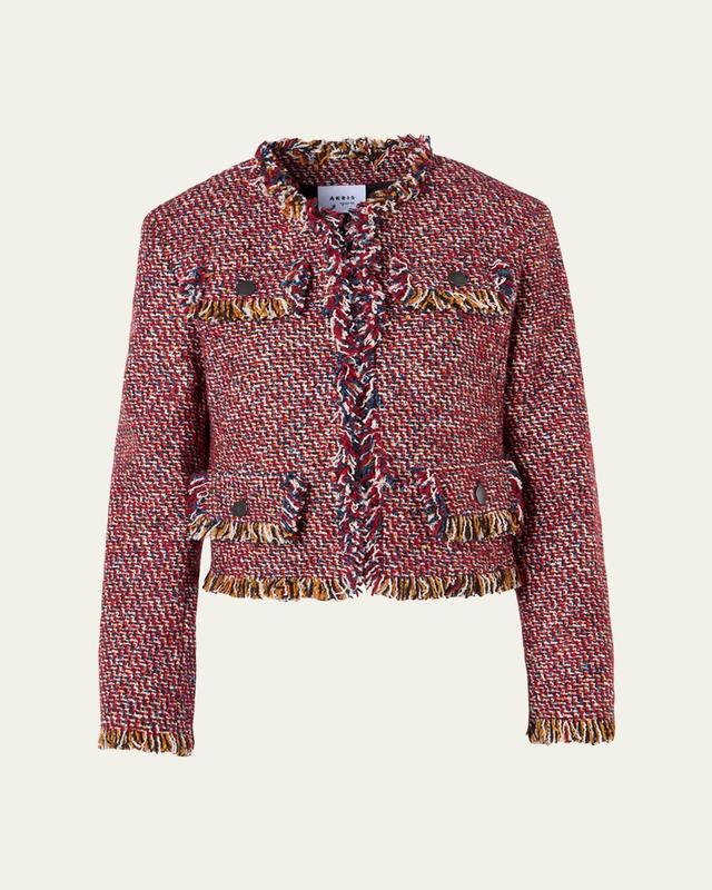 Akris punto Fringed Tweed Open Short Jacket