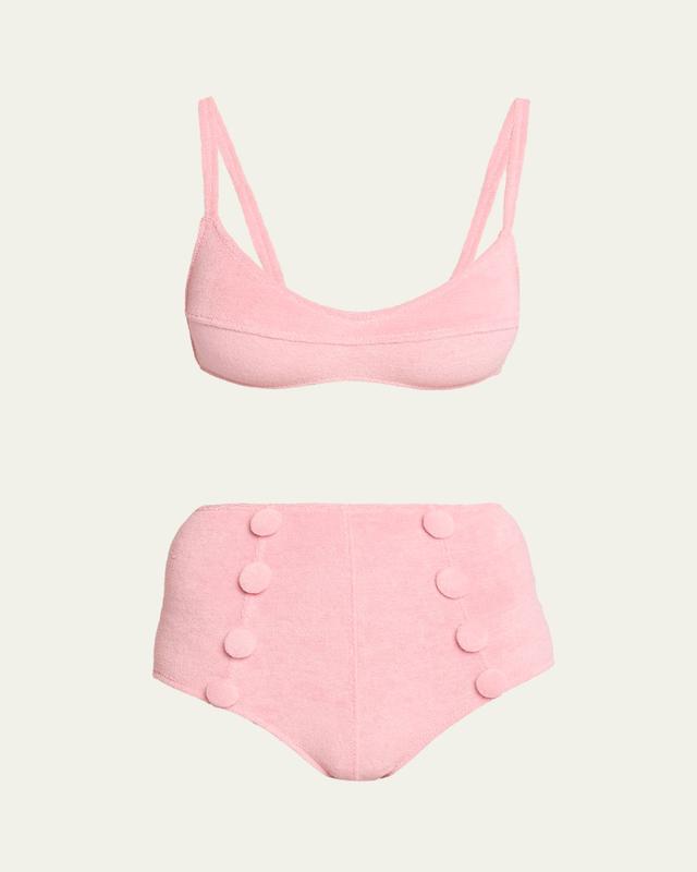 Lisa Marie Fernandez Terry Cloth Balconette High-Waist Two-Piece Swimsuit