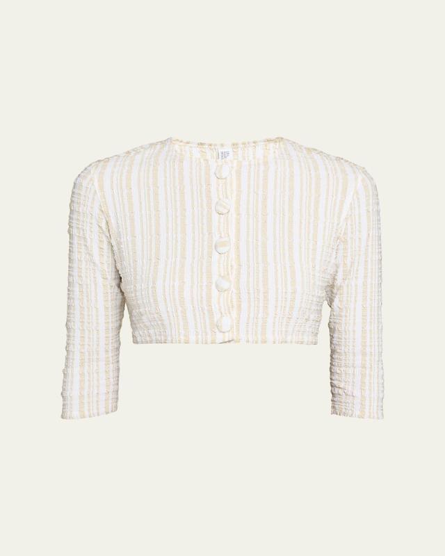 Lisa Marie Fernandez Seersucker Cropped Cardigan