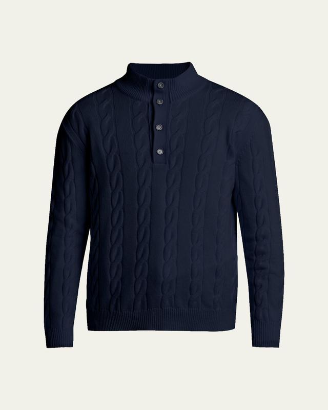 Kiton Men's 3-Ply Cashere Cable Knit Mock Neck Sweater