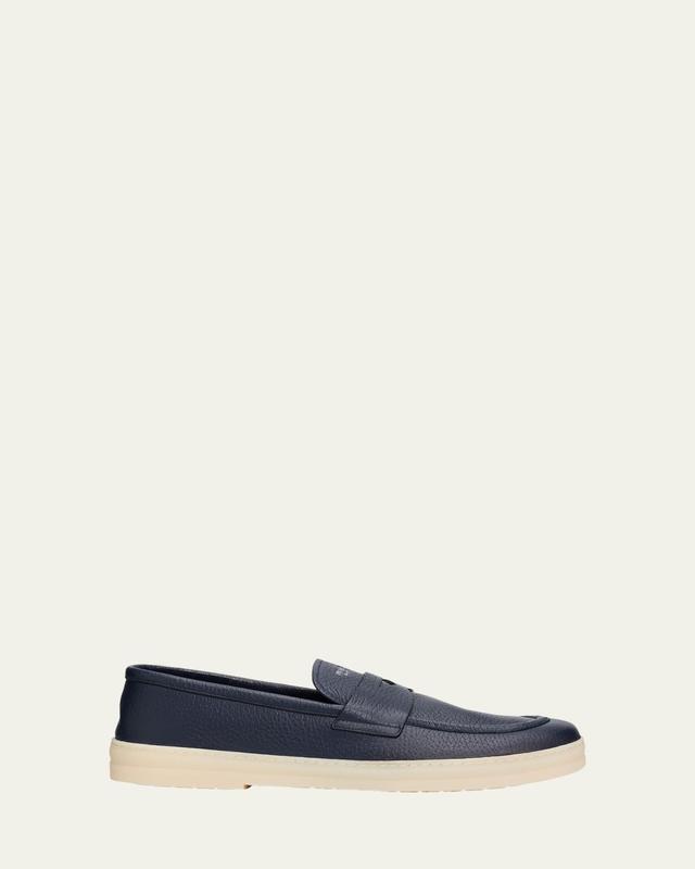 Prada Men's Alphabet Deerskin Rubber-Sole Penny Loafers