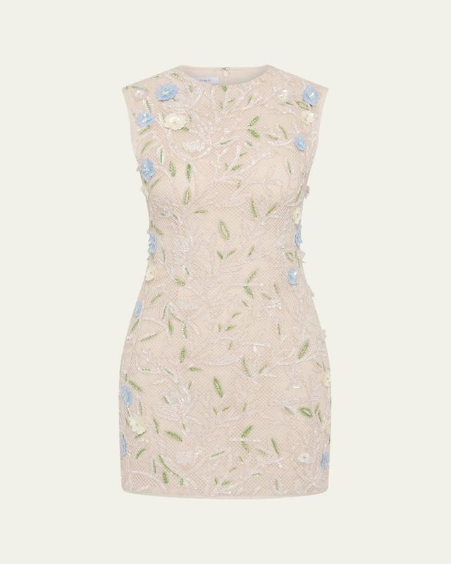 Rachel Gilbert Mistral Floral Applique Cotton Mesh Mini Dress