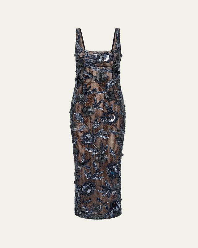Rachel Gilbert Pierre Strap Beaded Column Midi Dress