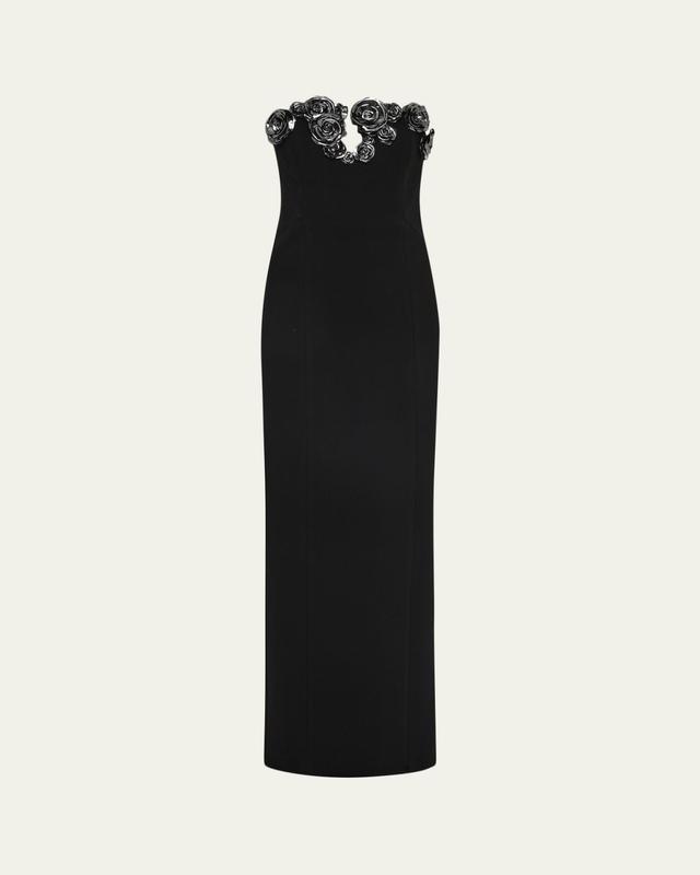 Rachel Gilbert Mirage Floral-Embellished Strapless Column Gown