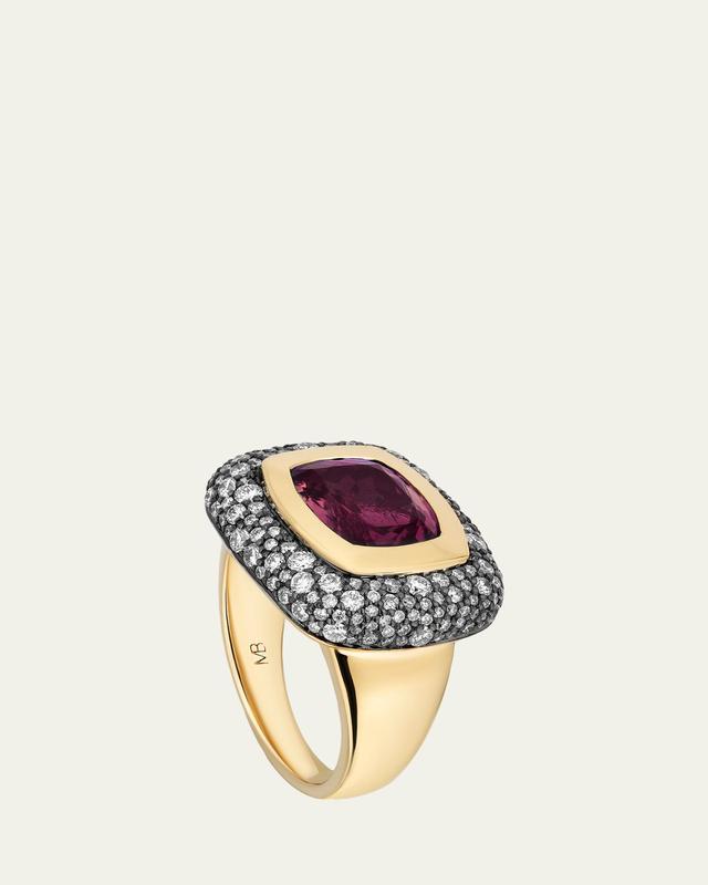 Mason and Books 14K Large Floret Ring with East-West Rubellite and Diamonds, Size