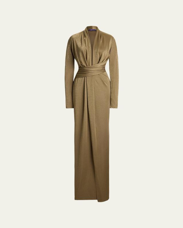 Ashten Metallic Jersey Long-Sleeve Gown