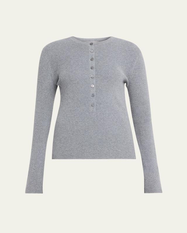 Lisa Yang Airi Cotton-Cashmere Henley Sweater