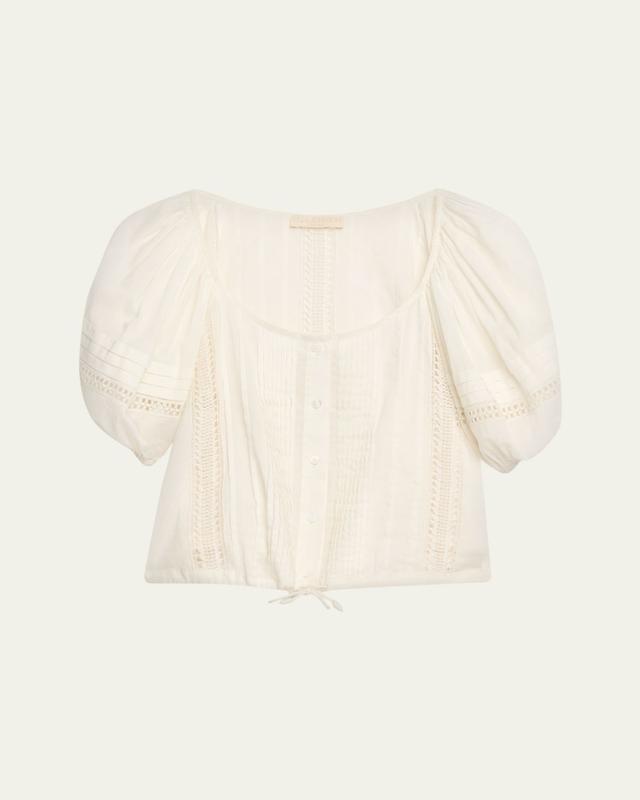 Ulla Johnson Clara Embroidered Short-Sleeve Cotton Blouse