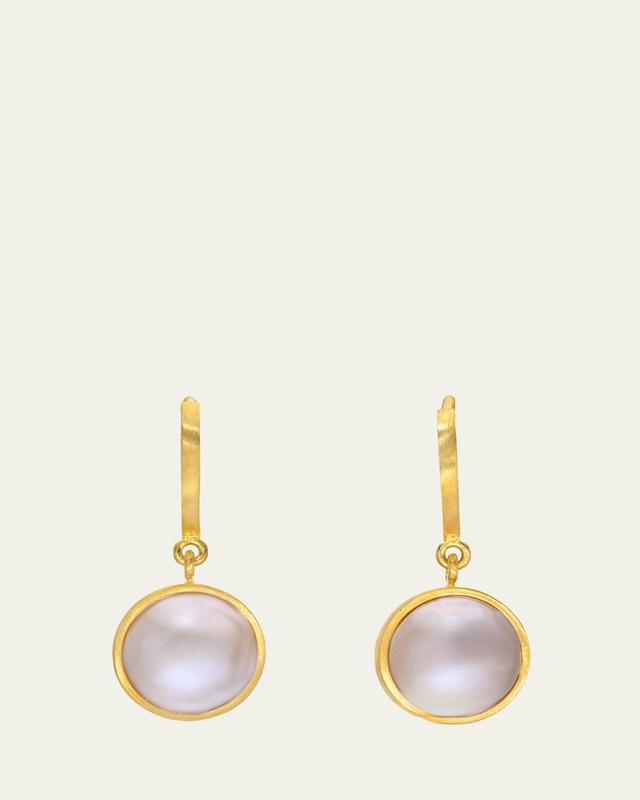 DARIUS 18K Yellow Gold Freshwater Pearl Drop Hoop Earrings