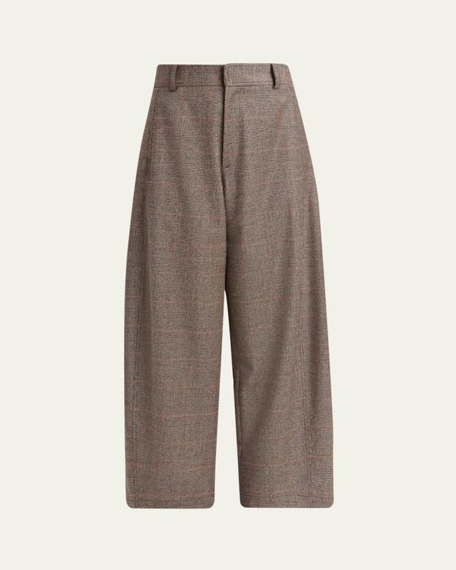 Kiton Wool-Cashmere Check Barrel-Leg Trousers