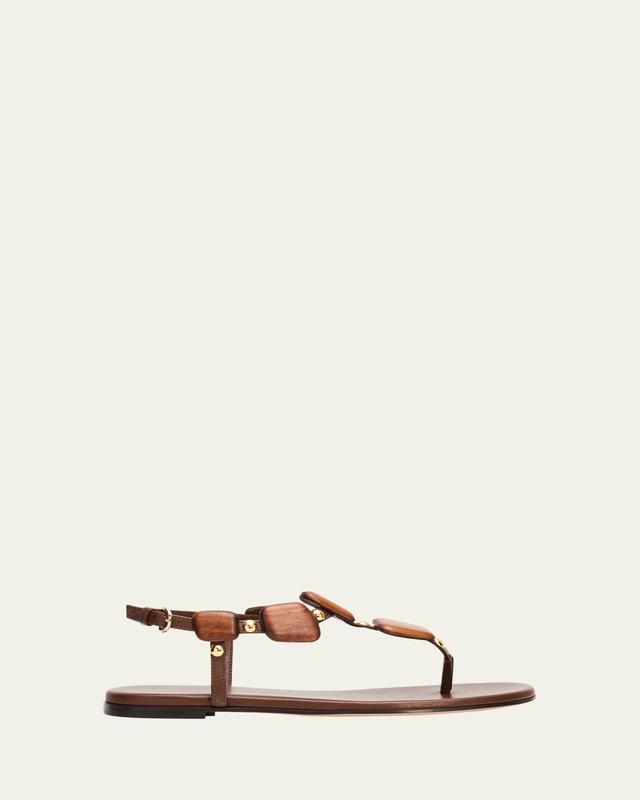 Beaded Nappa Metallic Leather Thong Sandals