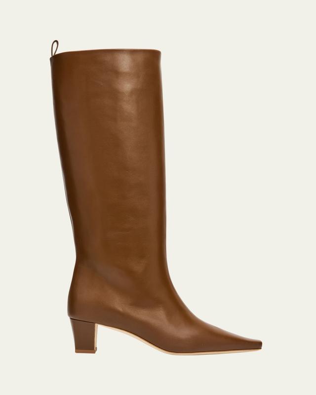 Manolo Blahnik 50mm Leather Knee-High Low-Heel Boots