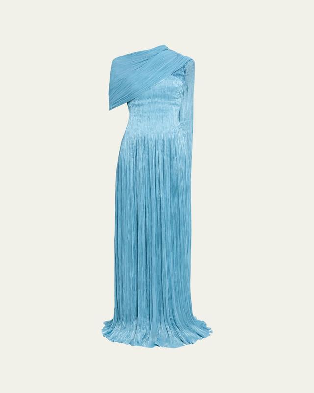 MARMAR HALIM Roseya Pleated Satin Draped Cape Gown