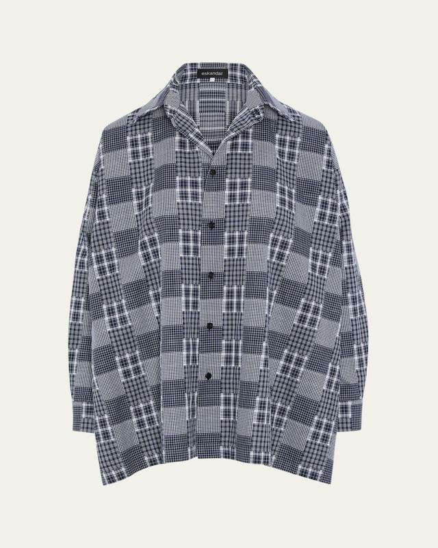 Eskandar Cotton Patchwork Slim A-Line Shirt