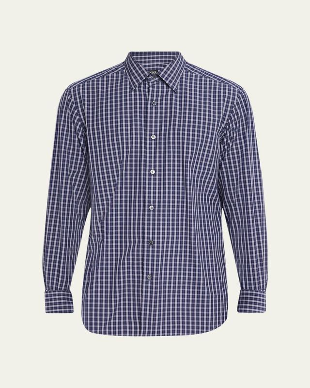 ZEGNA Men's Centoquaranta Cotton Plaid Button-Front Shirt