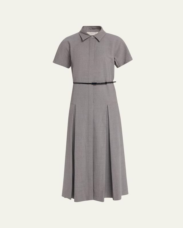 Lafayette 148 New York Pleated Stretch Wool Midi Shirtdress