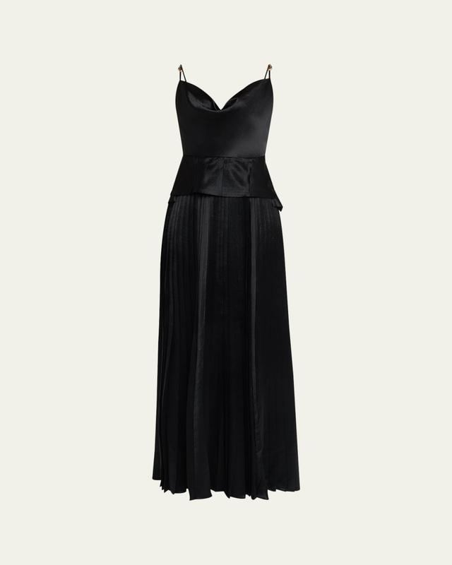 Jason Wu Collection Cowl-Neck Pleated Satin Peplum Gown