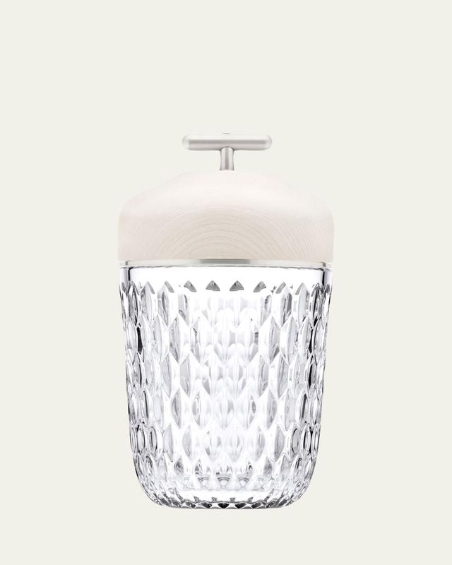 Saint Louis Crystal Folia 11" Crystal & Wood Rechargeable Portable Lamp, White/Clear