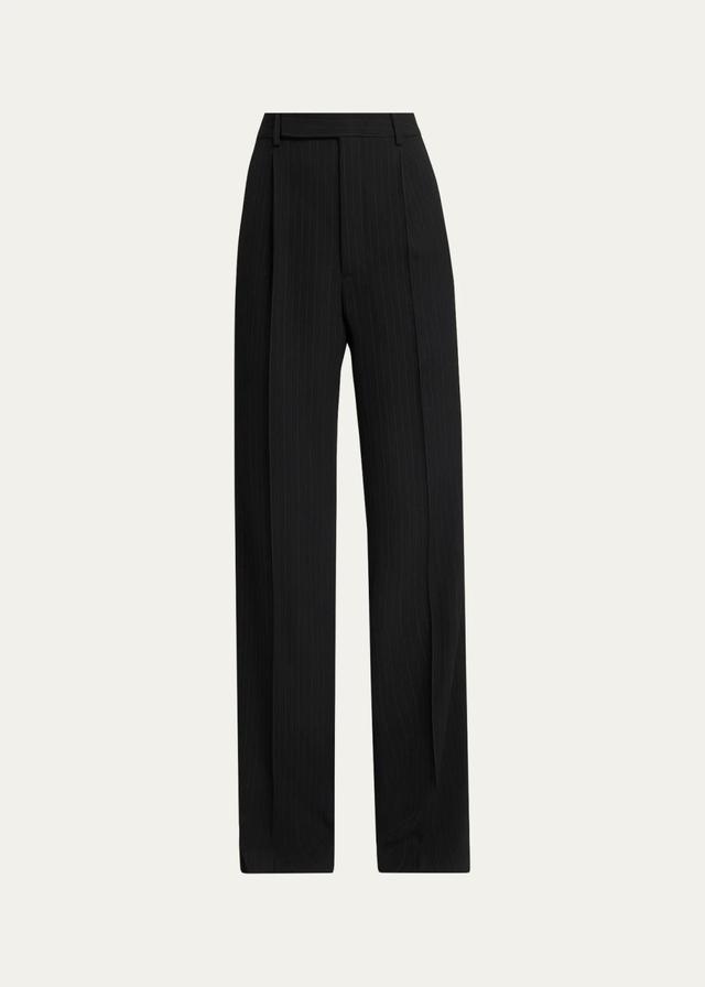 Pinstriped Wool Crepe De Laine Straight-Leg Trousers