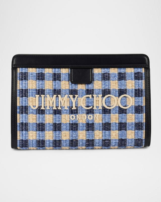 Jimmy Choo Riviera Capsule Avenue Logo Gingham Raffia Clutch