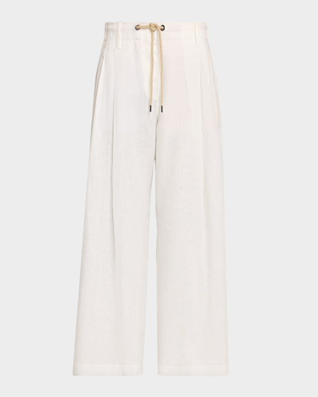 Brunello Cucinelli Drawstring Wide-Leg Linen-Blend Pants